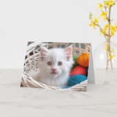 Verjaardag Kat in garen mand Kaart (Gele Bloem)