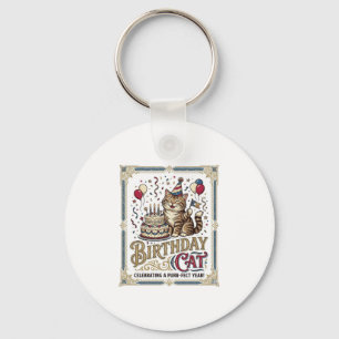 Verjaardag Kat Kat Verjaardag Leeftijd Vintage Vec Sleutelhanger