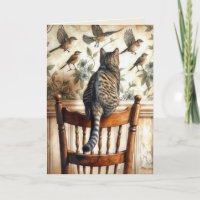 Verjaardag Kat Kijken Vogels op Behang