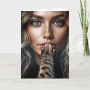 Verjaardag Kat Poot Op Vrouw Lippen Kaart