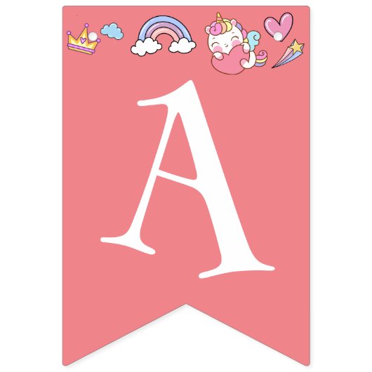 Verjaardag kawaii prinses regenboog eenhoorn magis vlaggetjes (Derde vlag)