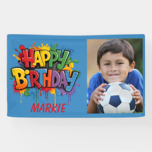 Verjaardag Kinderen Blauw Geel Rood Foto  Spandoek