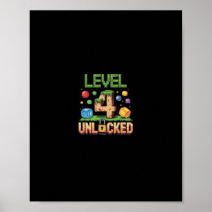 Verjaardag Kinderen Shirt Niveau 4 Vrijgespeeld 4 Poster