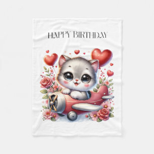 Verjaardag Kitten Piloot Fleece Deken