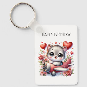 Verjaardag Kitten Piloot Sleutelhanger