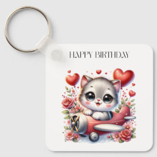 Verjaardag Kitten Piloot Sleutelhanger