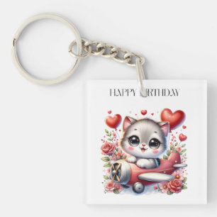 Verjaardag Kitten Piloot Sleutelhanger