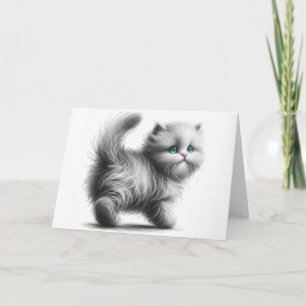 Verjaardag kitten schets op wit kaart