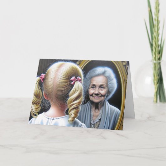 Verjaardag Klein Meisje en Oude Dame Kaart (Voorkant)