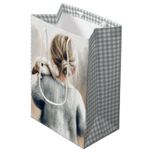 Verjaardag klein meisje met huisdier konijn medium cadeauzakje
