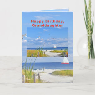 Verjaardag, kleindochter, strand en oceaan Uitzich Kaart