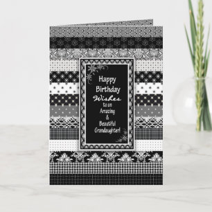 Verjaardag, KLEINDOCHTER, Zwart/Wit Print Lagen Kaart