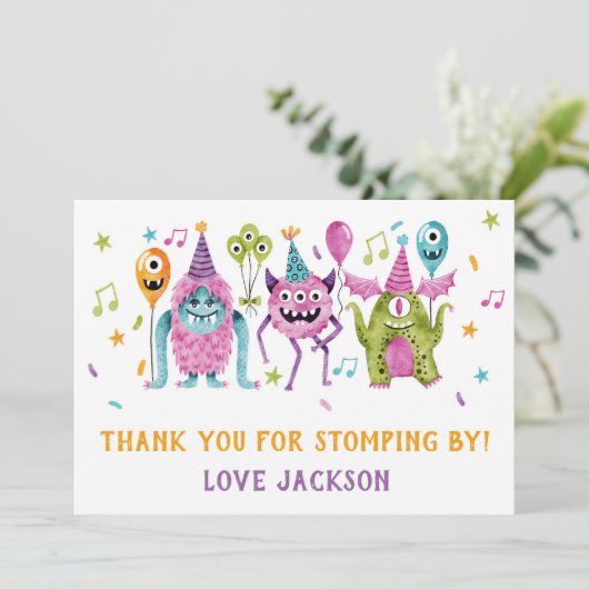 Verjaardag Kleine Monster Bedankkaart (Staand voorkant)