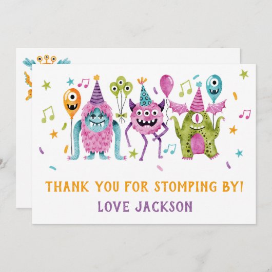 Verjaardag Kleine Monster Bedankkaart (Voorkant / Achterkant)