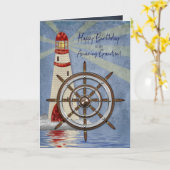 Verjaardag, kleinzoon, scheepswiel, helm kaart (Gele Bloem)