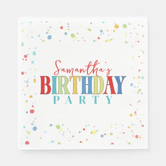 Verjaardag Kleurrijke Confetti Whimsical Kalligraf Servet (Voorkant)
