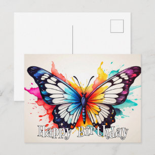 Verjaardag Kleurrijke Vlinder Aquarel Kunst Briefkaart