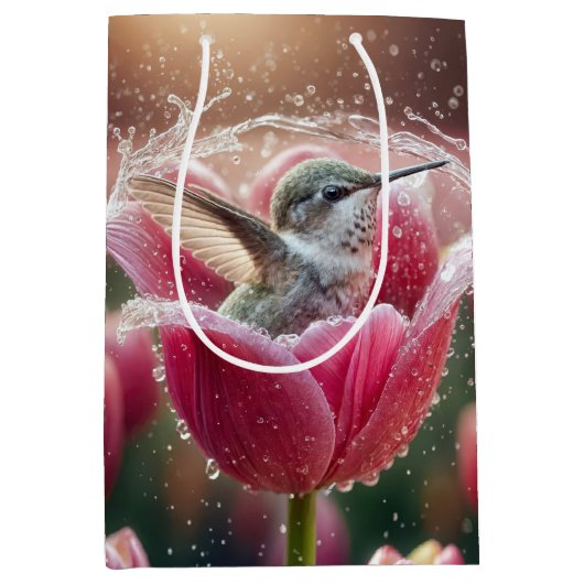 Verjaardag kolibrie in een tulp medium cadeauzakje (Voorkant)