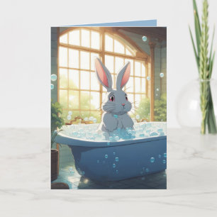 Verjaardag konijn in bubbelbad kaart