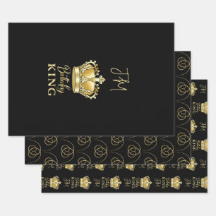 Verjaardag Koning Gouden Kroon Koningin Luxe Monog Inpakpapier Vel