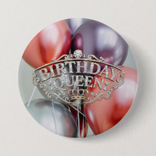 Verjaardag Koningin Ballonnen Knop Ronde Button 7,6 Cm