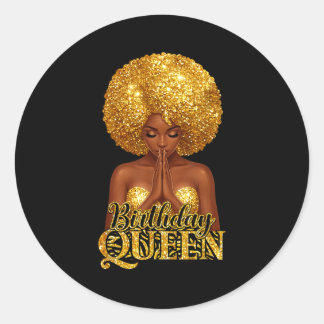 Verjaardag koningin biddende vrouw afro krullend z ronde sticker