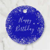 Verjaardag koningsblauw zilver glitter stof monogr bedankjes labels (Voorkant)