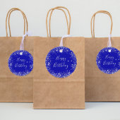 Verjaardag koningsblauw zilver glitter stof monogr bedankjes labels