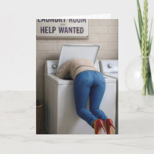 Verjaardag Korte Vrouw HoofdFirst In Een Wasmachin Kaart