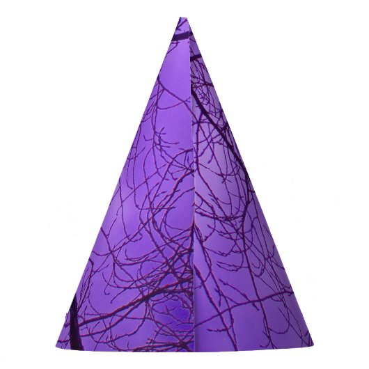 Verjaardag kraai silhouet boom vertakt Paarse luch Feesthoedjes (Achterkant)