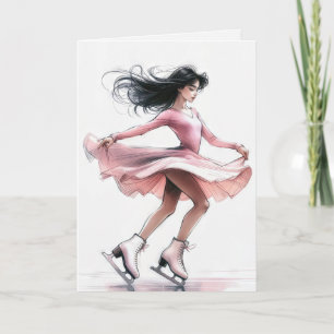Verjaardag kunstschaatser meisje met roze Schaatse Kaart