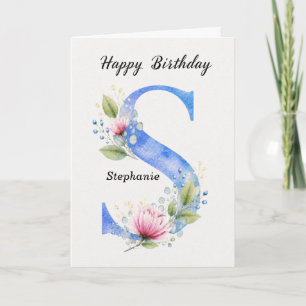 Verjaardag Letter S Met Naam Blauwe Monogram Kaart