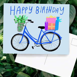 VERJAARDAG Leuk Blauw Fiets Aangepast Briefkaart