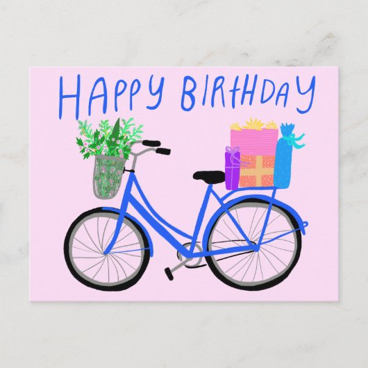 VERJAARDAG Leuk Blauw Fietsje Custom Briefkaart (Voorkant)