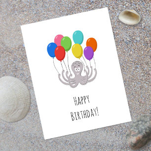 Verjaardag Leuk Grappige Cartoon Octopus Ballonnen Briefkaart