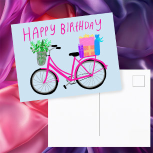 VERJAARDAG Leuk Roze Fiets Aangepast  Briefkaart