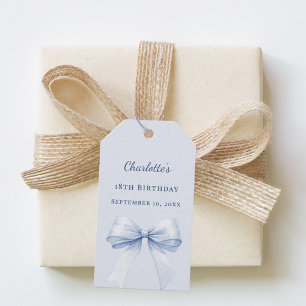 Verjaardag lichtblauwe strik doe-het-zelf handgesc cadeaulabel