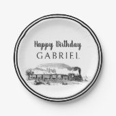 Verjaardag  locomotief stoomtrein papieren bordje (Voorkant)