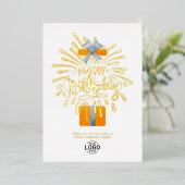 Verjaardag Logo Oranje cadeauvuurwerk toevoegen Folie Uitnodiging (Staand Voorkant)