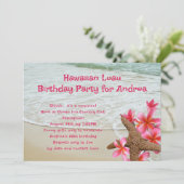 Verjaardag Luau Pink Frangipani Starfish Uitnodigi Kaart (Staand voorkant)