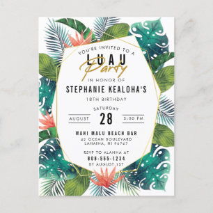 Verjaardag Luau Tropical Palm Leaves & Monstera Uitnodiging Briefkaart