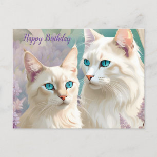 Verjaardag Lynx Point Siamese Kattenportret Kunst Briefkaart