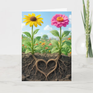 Verjaardag Madeliefje en Zinnia Hartwortels Kaart