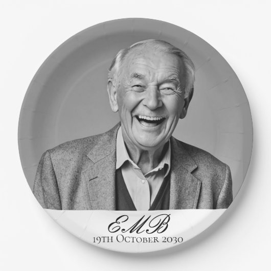 Verjaardag Mannelijk Stijlvolle Foto Zwart Wit Mon Papieren Bordje (Voorkant)