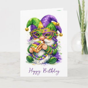Verjaardag Mardi Gras Kabouter Eet King Cake Kaart