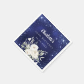 Verjaardag marine blauw glitter witte bloemen servet (Hoek)