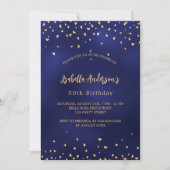 Verjaardag marine blauw gouden harten script luxe kaart (Voorkant)