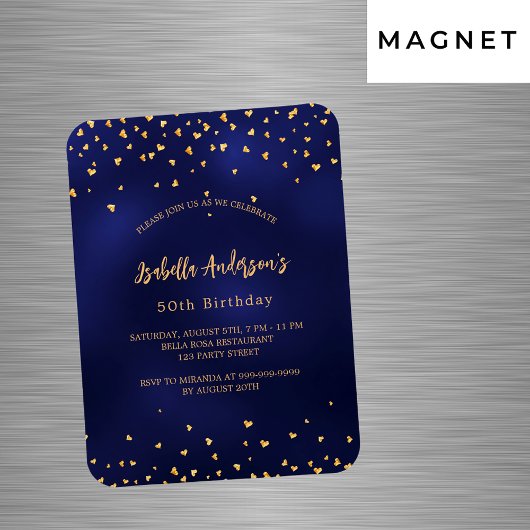 Verjaardag marine blauw gouden harten script luxe magneet