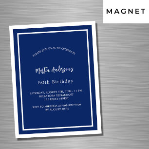 Verjaardag marine blauw wit minimalistische luxe magnetische uitnodiging
