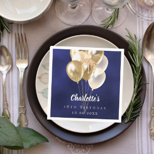Verjaardag marineblauwe gouden ballonnen servet